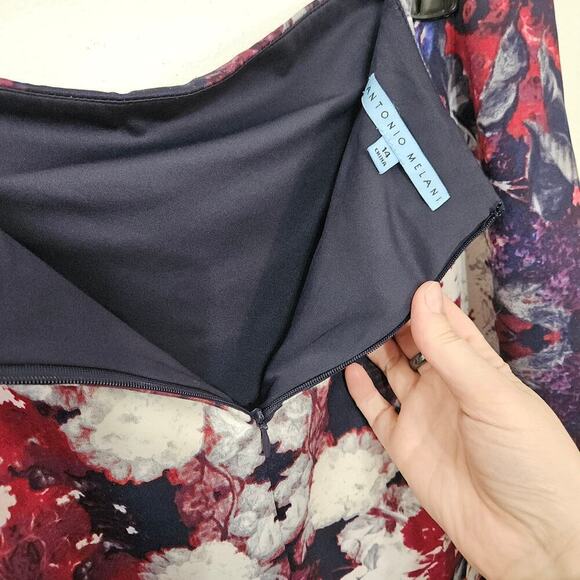 Antonio Melani Floral Navy Below the Knee Midi Pencil Skirt Size 14 Large - Picture 5 of 6